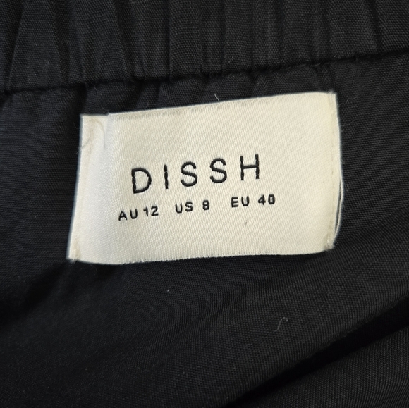 DISSH Black Linen Puffed Short Sleeve Mini Dress size 8 - Picture 14 of 16